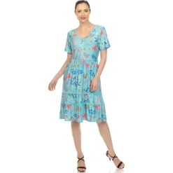 Floral Short Sleeve Knee Length Dress