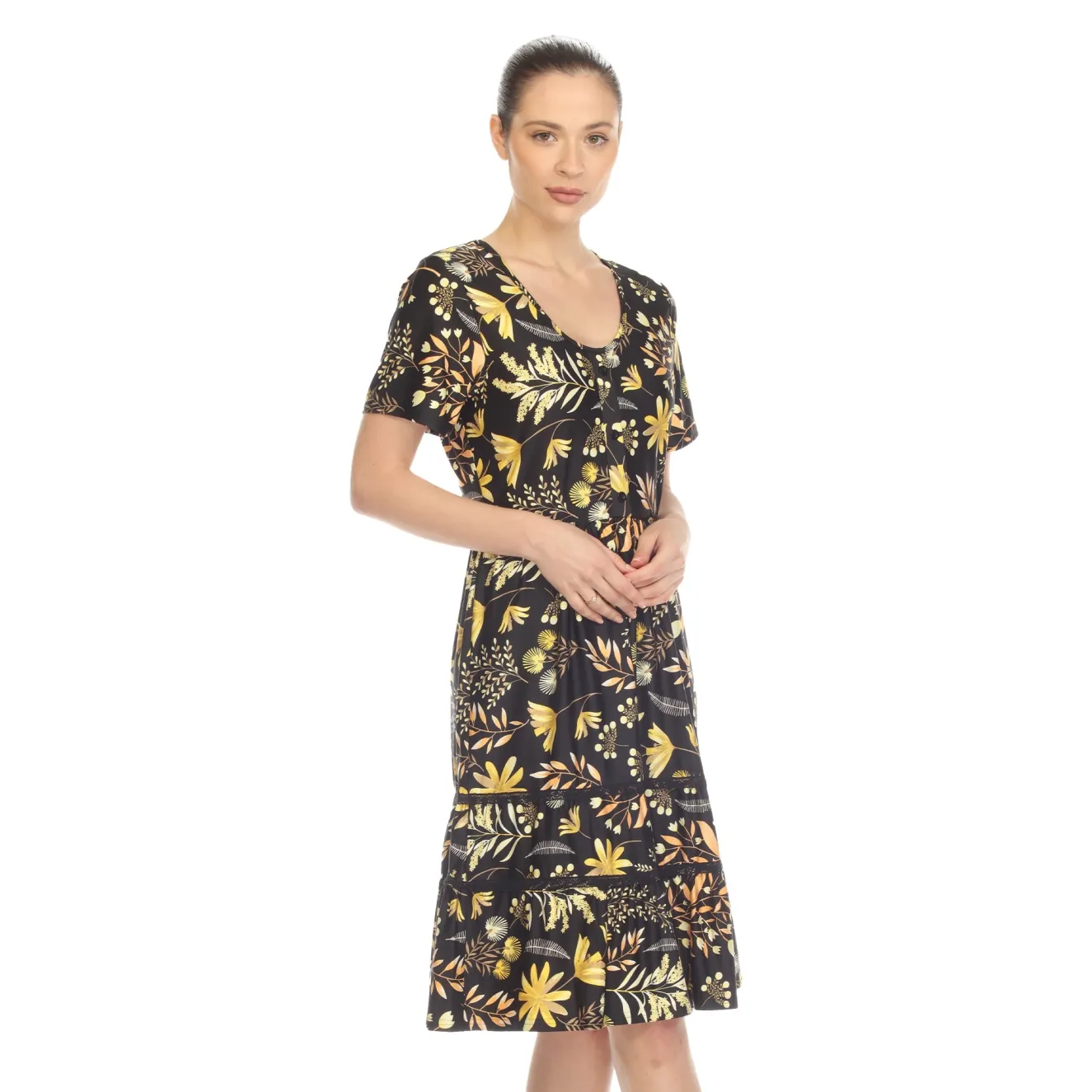 Floral Short Sleeve Knee Length Dress
