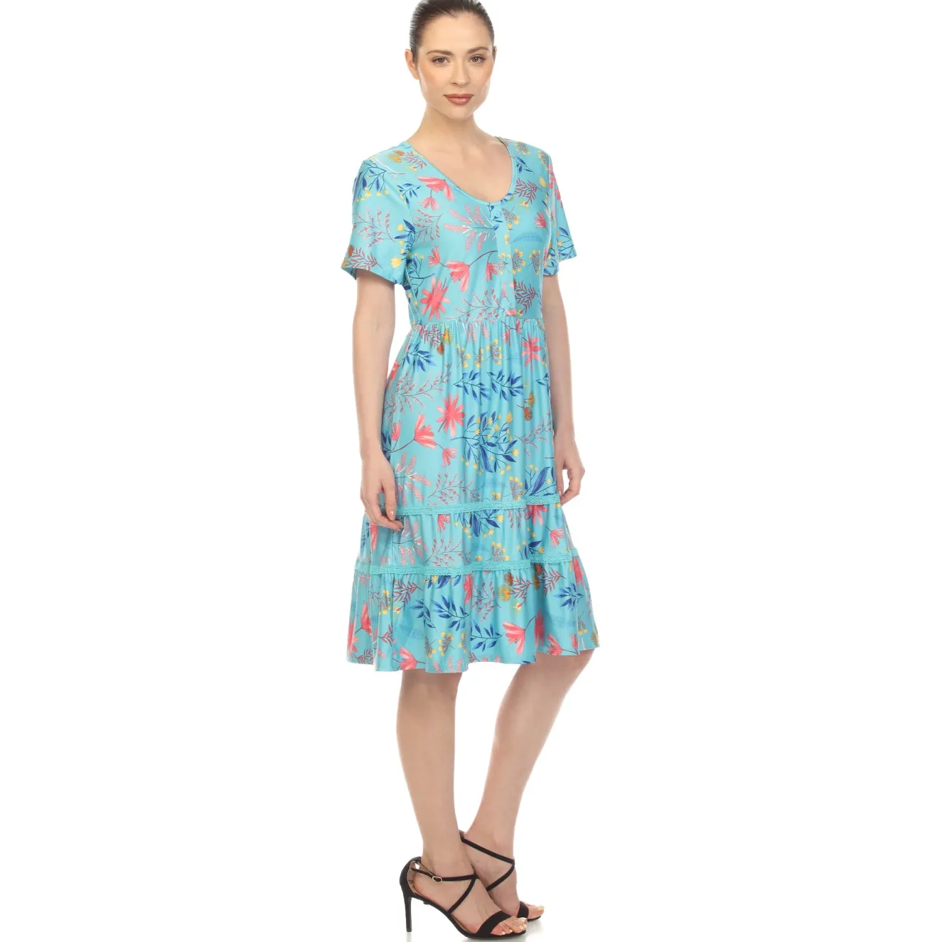 Floral Short Sleeve Knee Length Dress