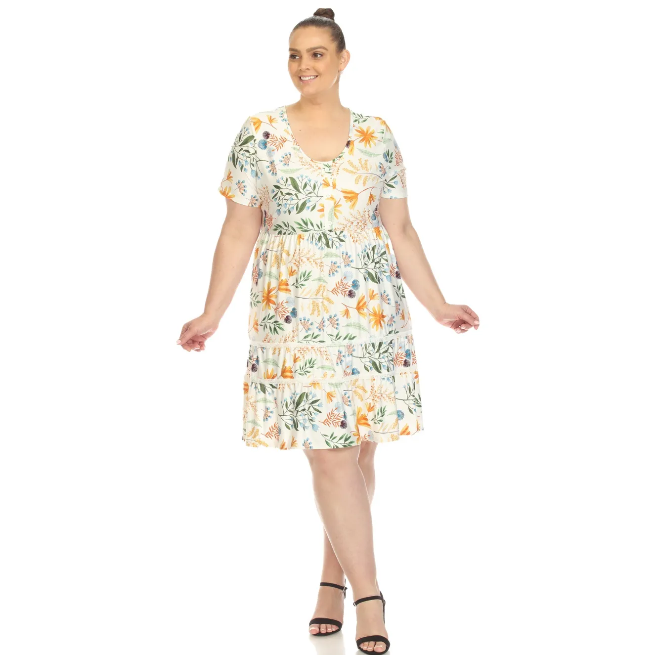 Floral Short Sleeve Knee Length Dress - Plus