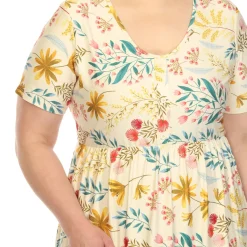 Floral Short Sleeve Knee Length Dress - Plus