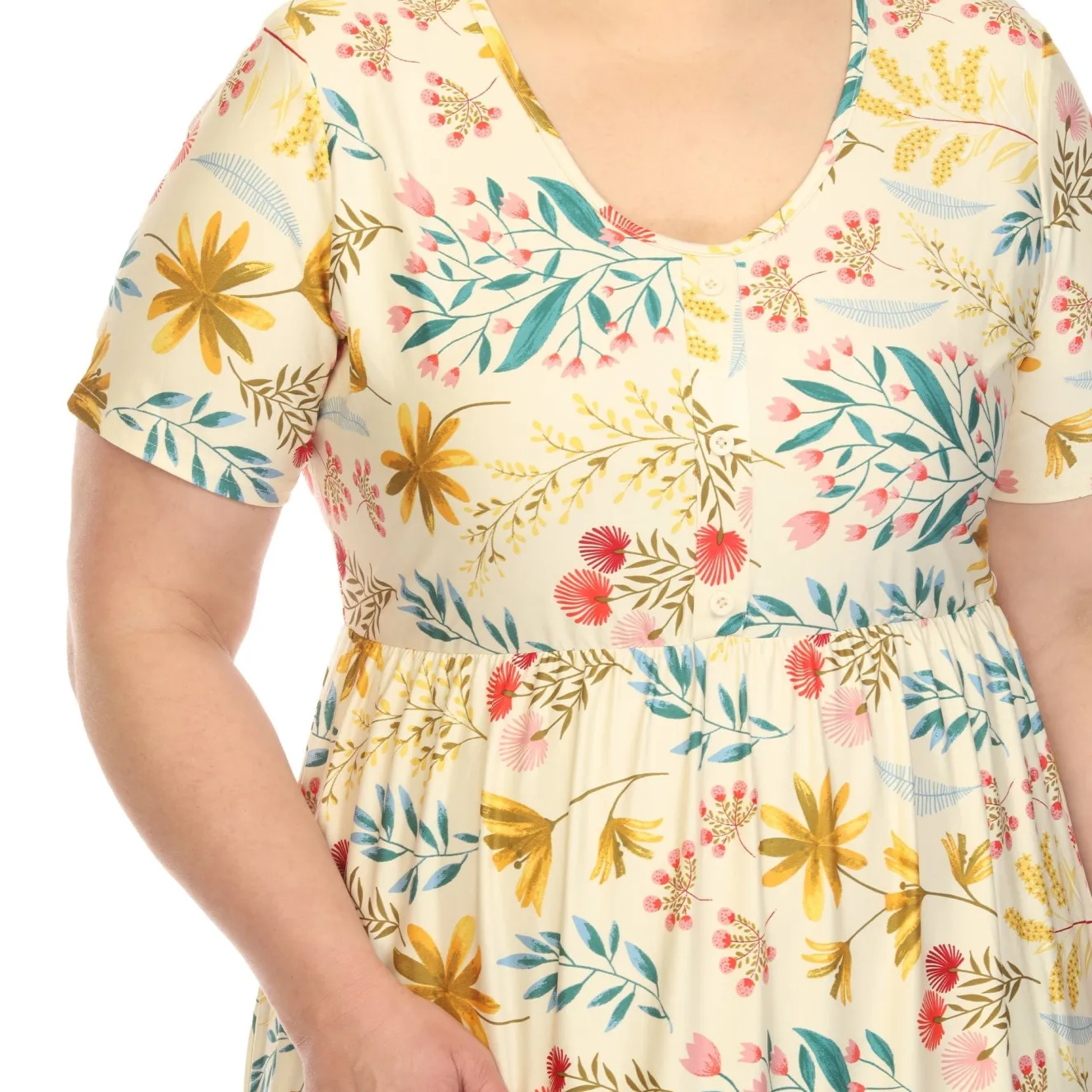 Floral Short Sleeve Knee Length Dress - Plus