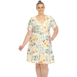 Floral Short Sleeve Knee Length Dress - Plus