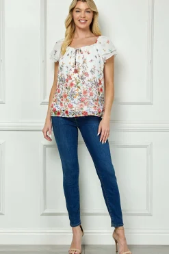 Flutter Sleeve Beaded Tie Pleated Blouse in Ivory