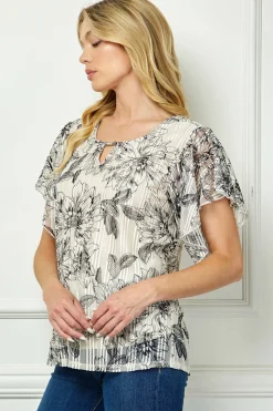 Flutter Sleeve Cutout Neck Blouse in Taupe/Black