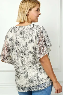 Flutter Sleeve Cutout Neck Blouse in Taupe/Black - Plus
