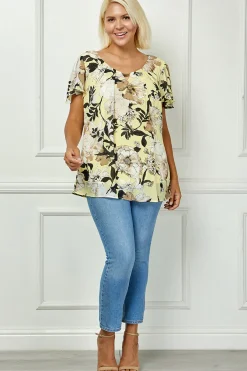 Flutter Sleeve Cutout Neck Pleat Blouse - Plus - Yellow