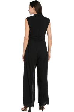 Funnel Neck Jumpsuit with Buckle - Black