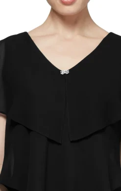 Georgette Tiered Cocktail Dress - Black - Petite