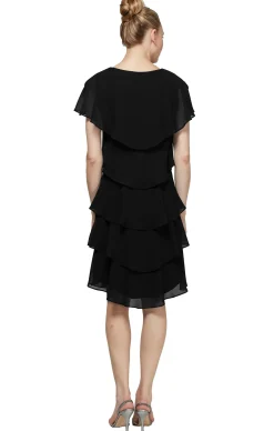 Georgette Tiered Cocktail Dress - Black