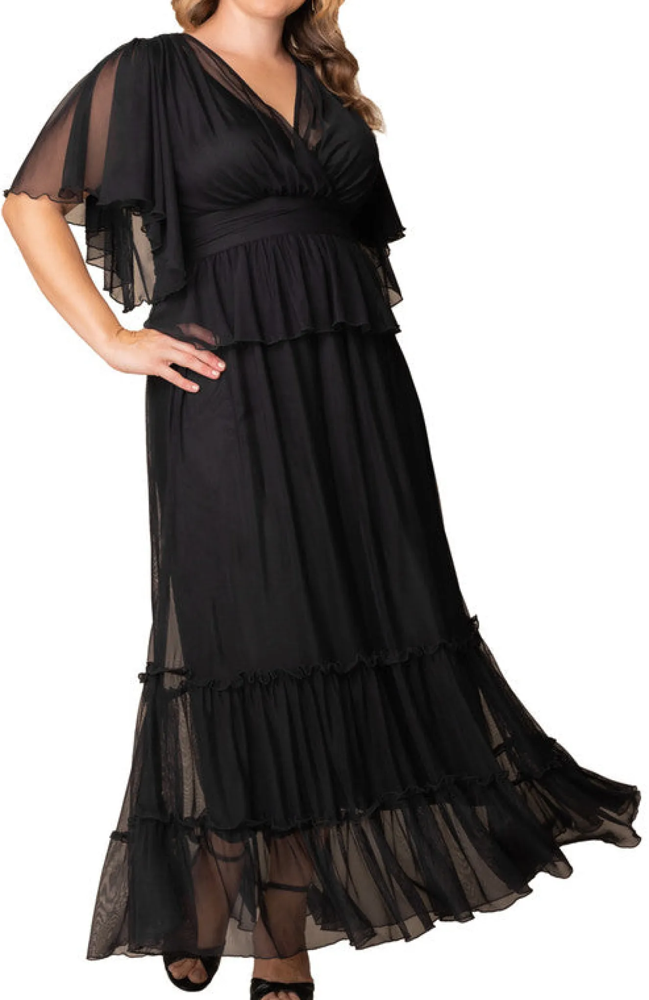 Graceful Tiered Mesh Gown - Plus