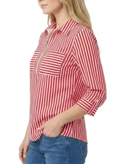 Half Zip Blouse With Pockets