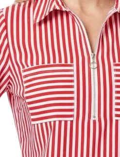 Half Zip Blouse With Pockets