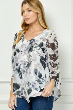 Hanky Hem Poncho V-Neck Blouse with Necklace - Gray