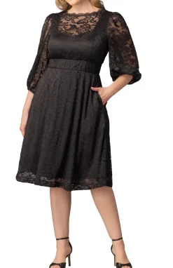 Hepburn Lace Cocktail Dress-Onyx -Plus