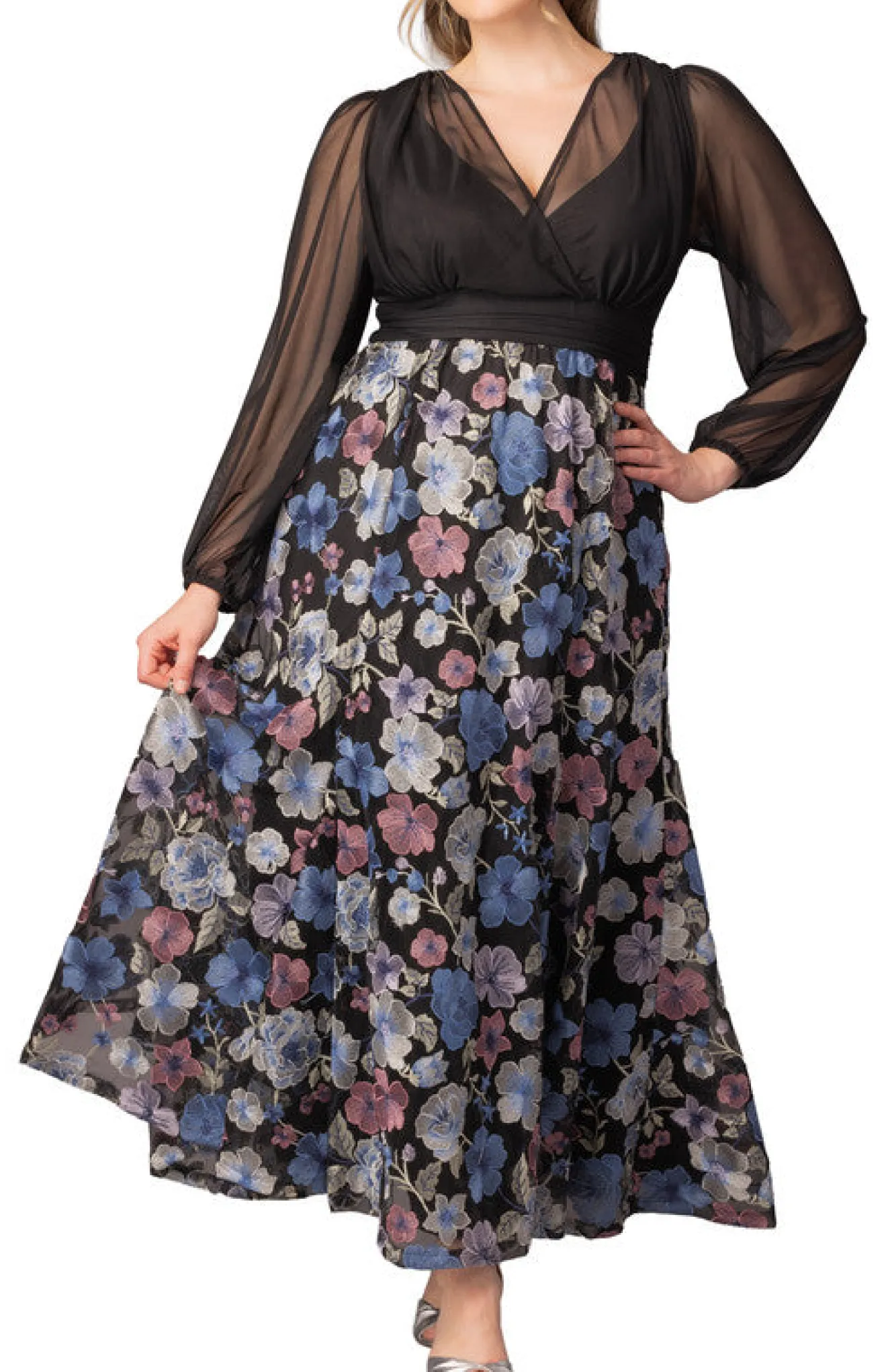 Isabella Embroidered Mesh Gown - Floral Frolic - Plus