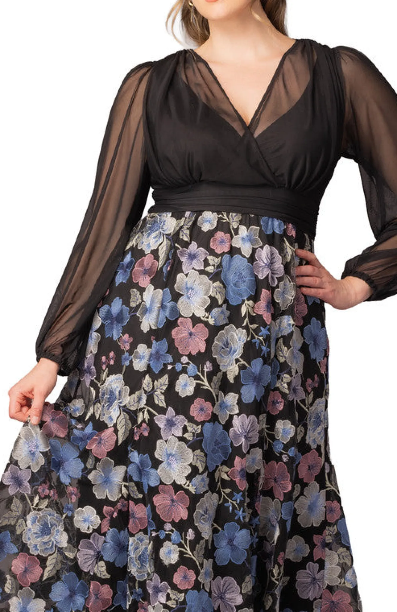 Isabella Embroidered Mesh Gown - Floral Frolic - Plus