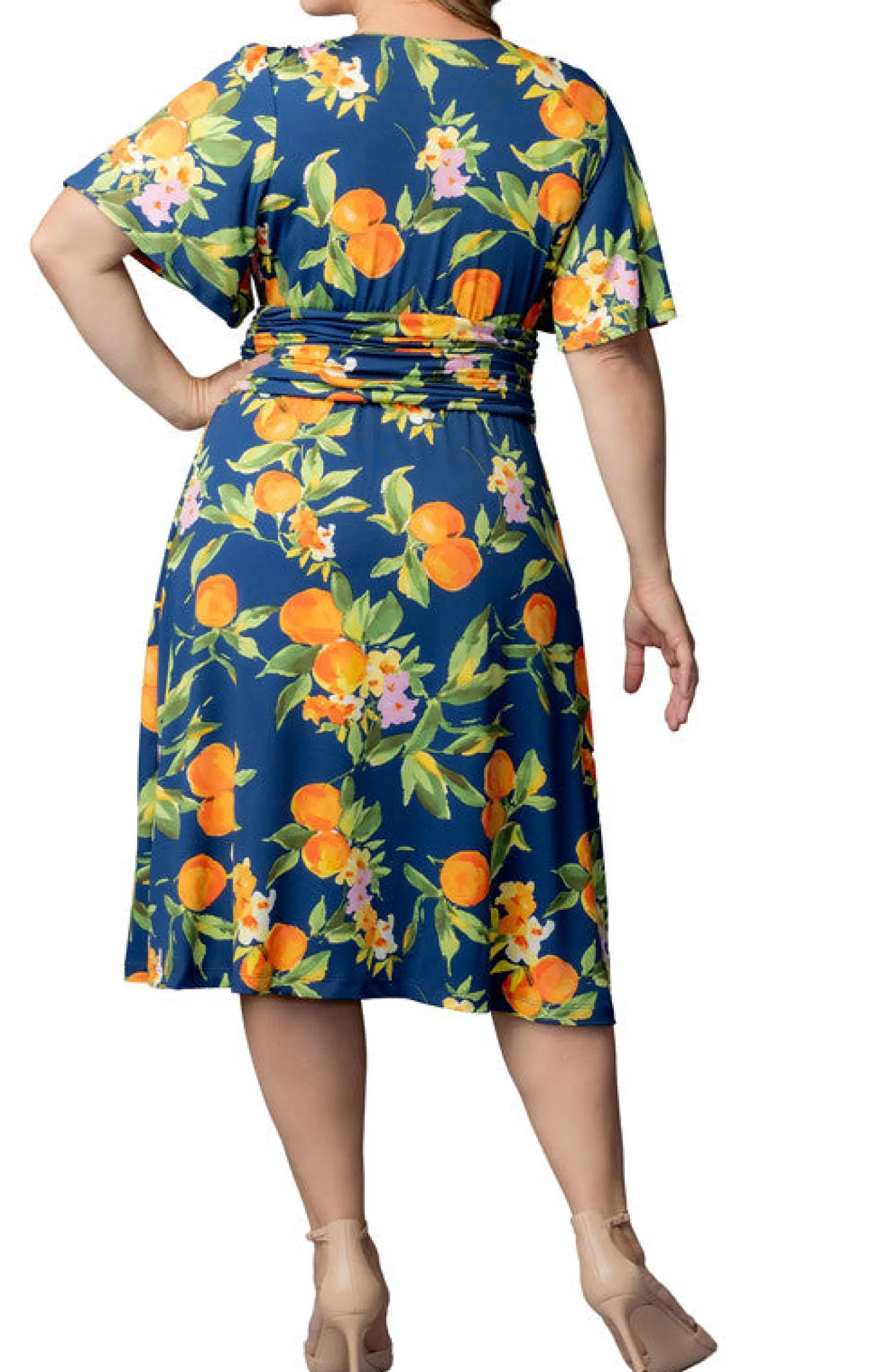 Jemma Ruched Tie Dress - Navy Citrus - Plus