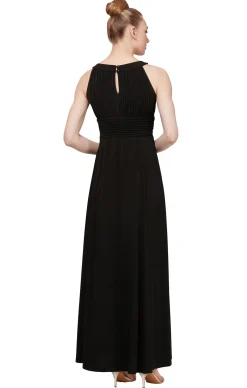 Keyhole Halter Style Gown with Ruched Waist - Black