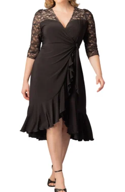 Lavish Lace Wrap Dress-Black Noir -Plus