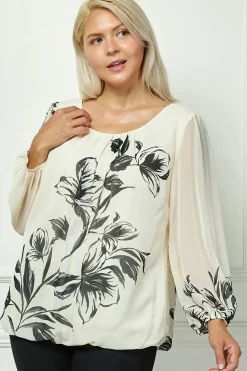 Long Sleeve Placement Print Bubble Blouse - Plus
