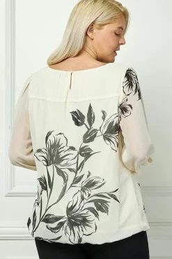 Long Sleeve Placement Print Bubble Blouse - Plus