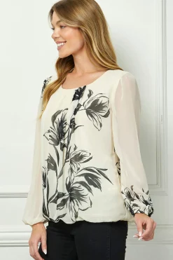 Long Sleeve Placement Print Bubble Blouse