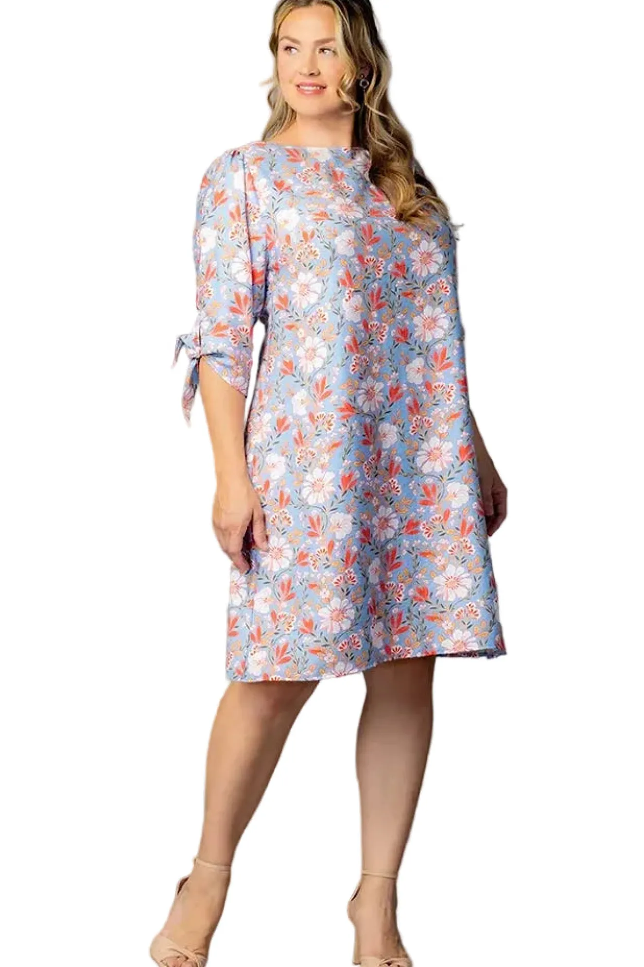 Manhattan Shift Dress - Sky Blue Blooms - Plus