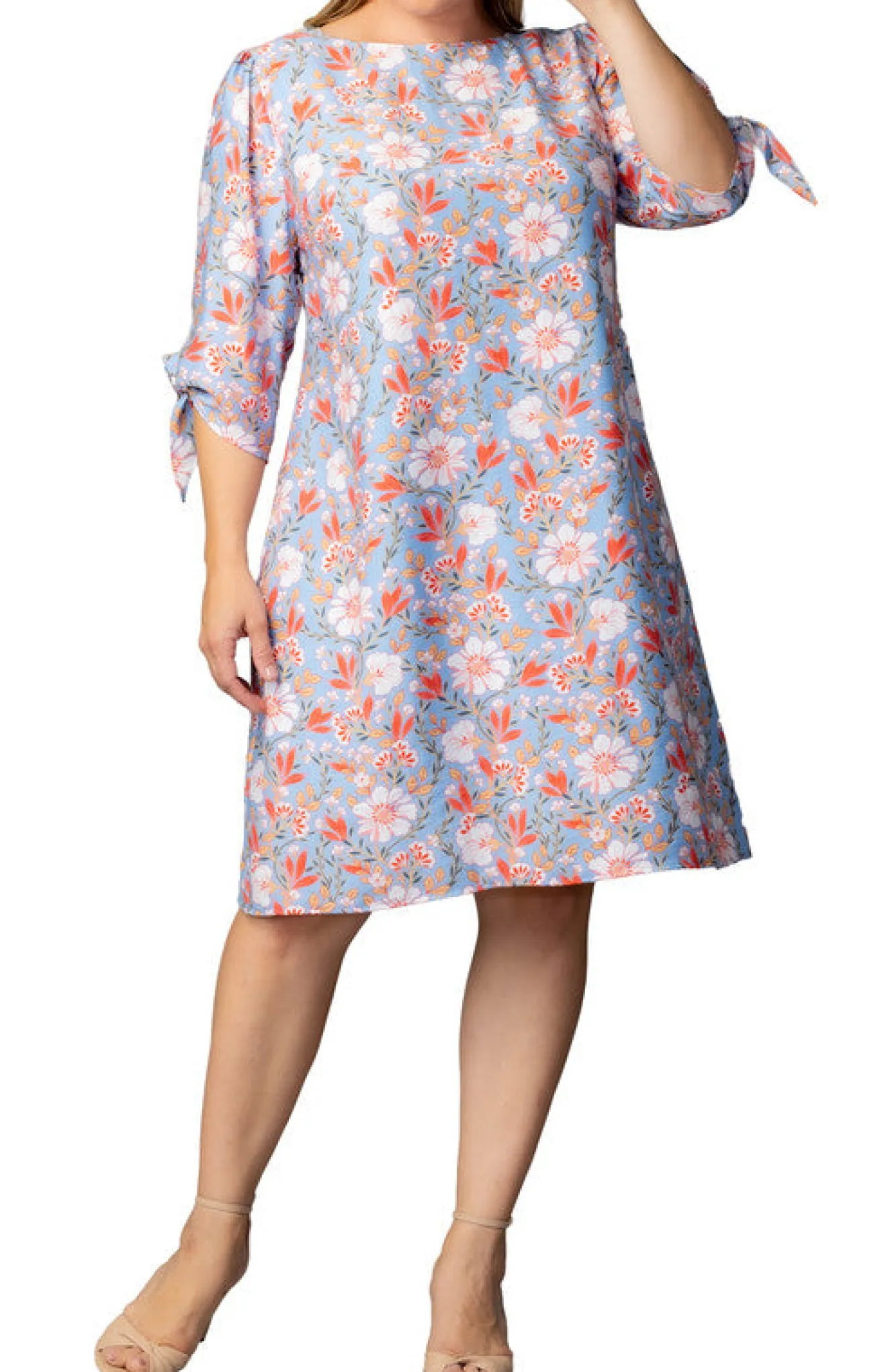 Manhattan Shift Dress - Sky Blue Blooms - Plus