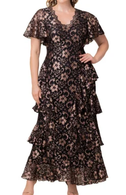 Mon Ange Tiered Lace Evening Gown - Rose Gold - Plus