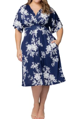 Navy Floral Print Gia Midi Dress - Plus