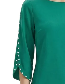 NY Collection 3/4 Pearl-Detail Petal Sleeve Dress