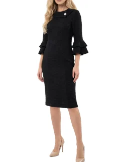 NY Collection Petite 3/4 Sleeve Shawl Collar Dress