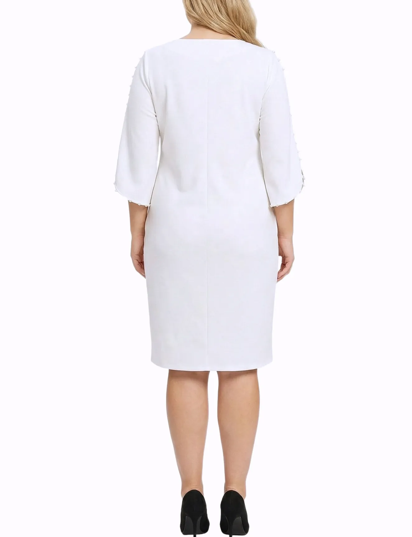 NY Collection Plus Size 3/4 Pearl-Detail Petal Sleeve Dress