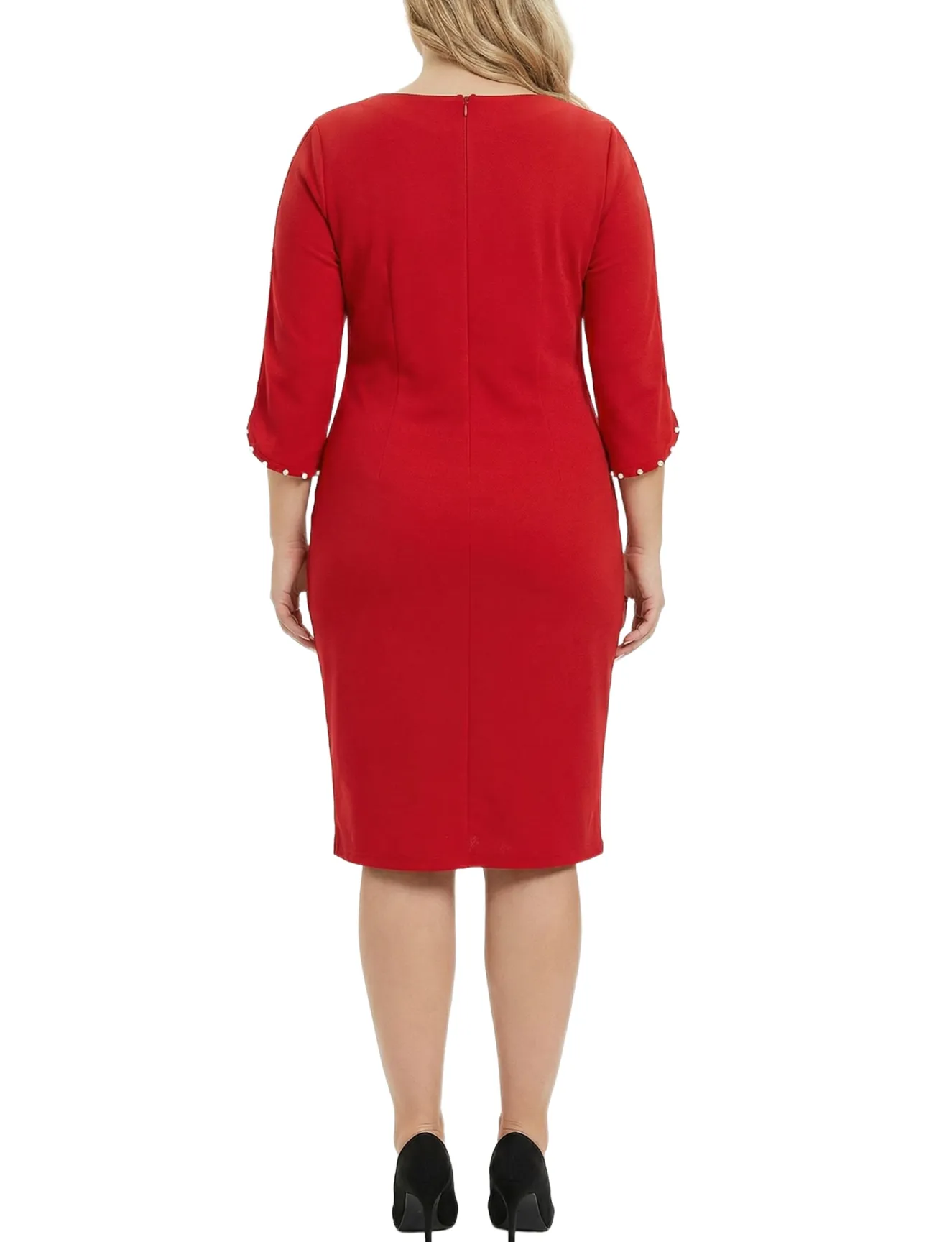 NY Collection Plus Size 3/4 Pearl-Detail Petal Sleeve Dress