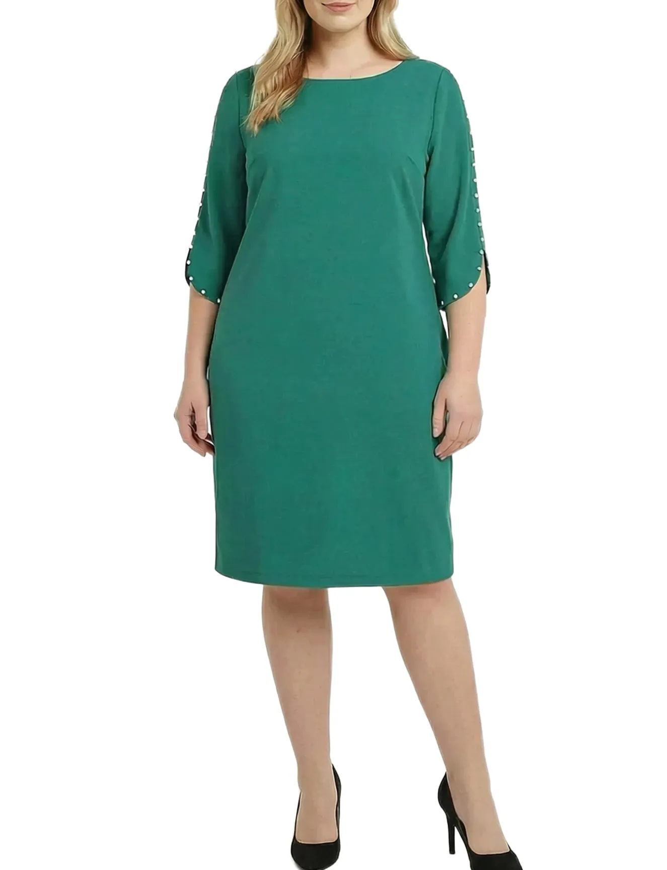NY Collection Plus Size 3/4 Pearl-Detail Petal Sleeve Dress