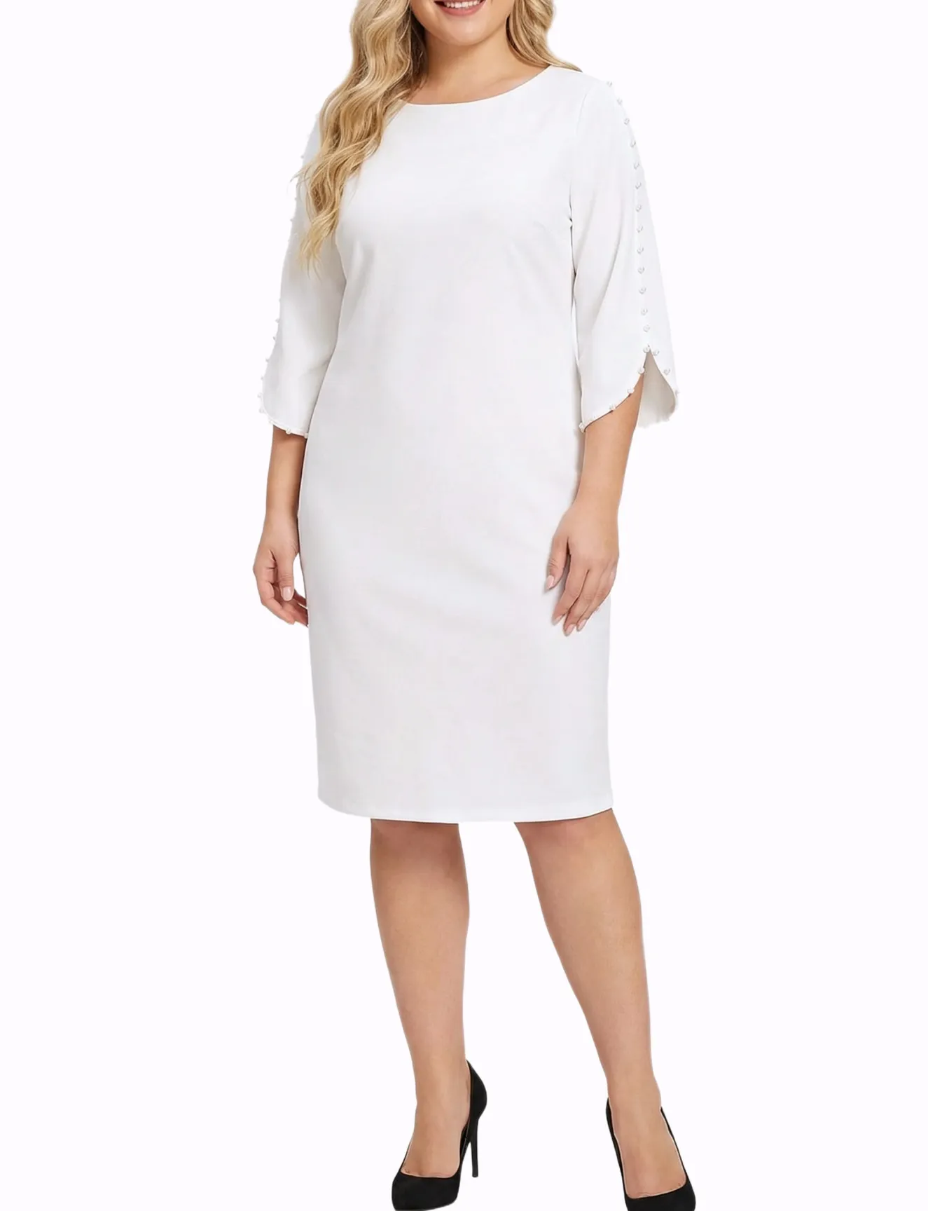 NY Collection Plus Size 3/4 Pearl-Detail Petal Sleeve Dress