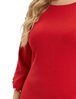 NY Collection Plus Size 3/4 Pearl-Detail Petal Sleeve Dress