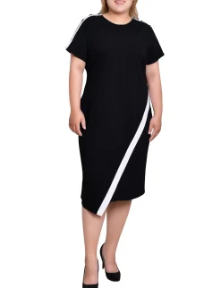 NY Collection Plus Size Short Sleeve Assymetrical Hem Dress