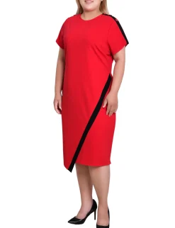 NY Collection Plus Size Short Sleeve Assymetrical Hem Dress