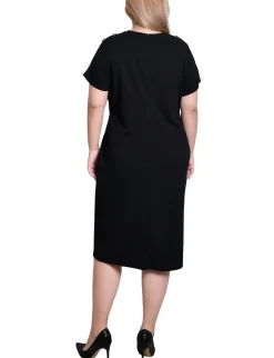 NY Collection Plus Size Short Sleeve Assymetrical Hem Dress