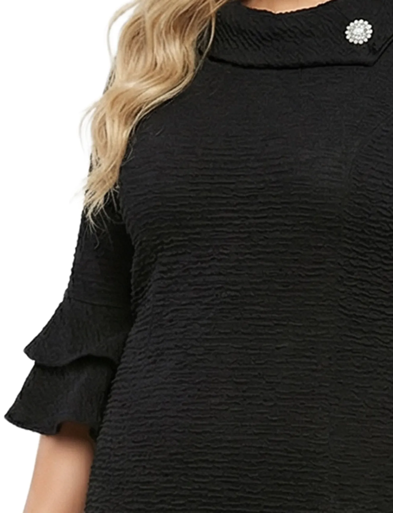 NY Collection Plus Size 3/4 Sleeve Shawl Collar Dress