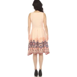 Orange Border Print Fit and Flare Knee Length Dress