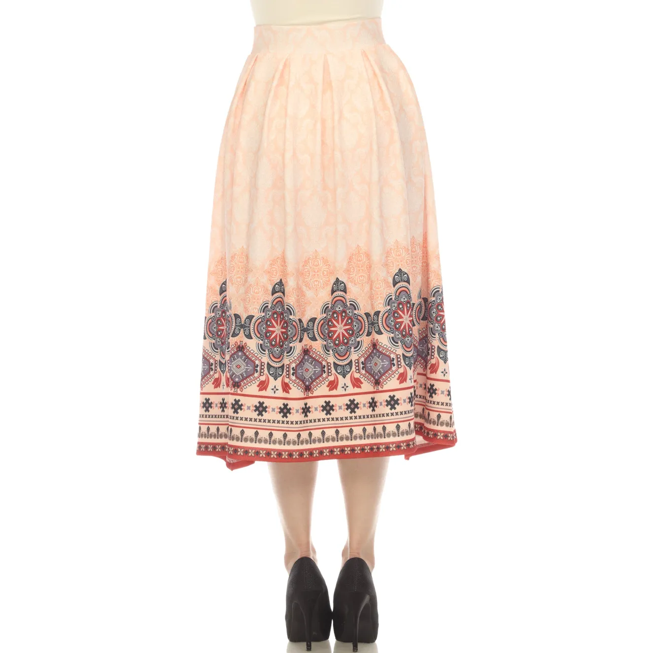 Orange Pleated Skirt with Border Prints