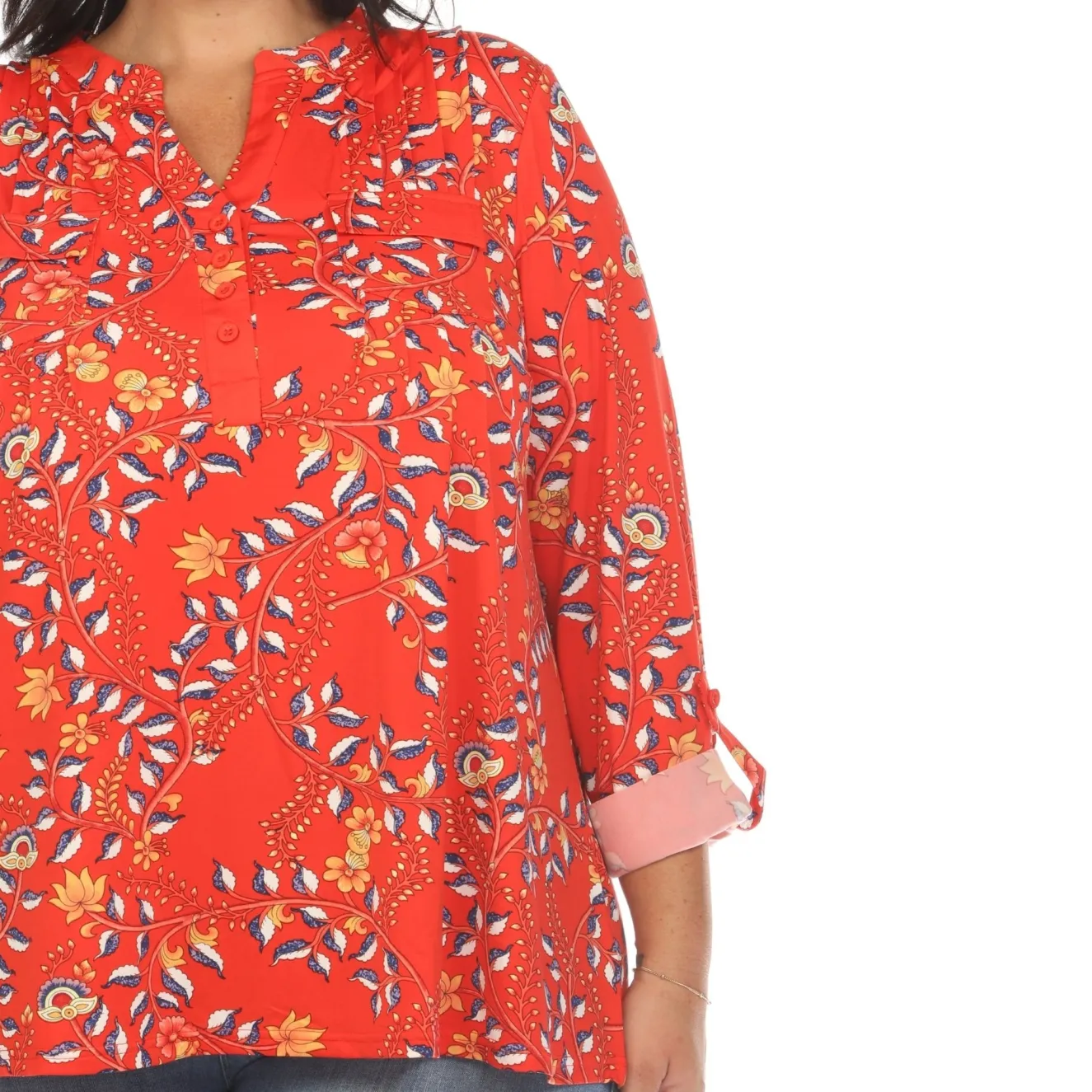 Paisley Button Front Tunic Top - Plus