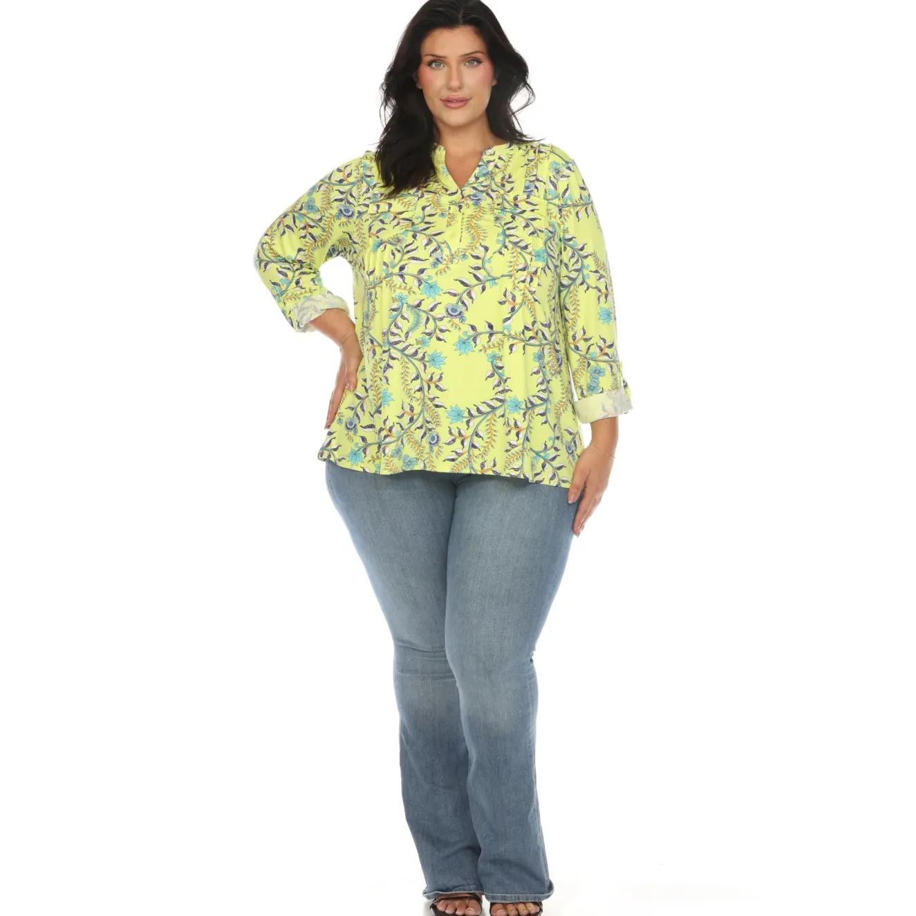 Paisley Button Front Tunic Top - Plus