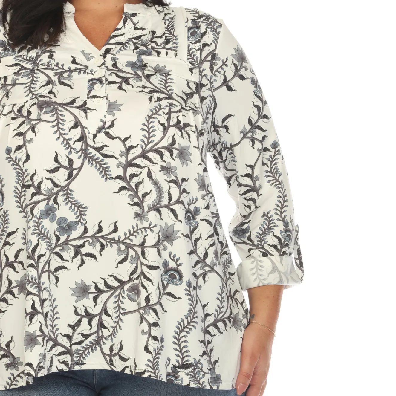 Paisley Button Front Tunic Top - Plus