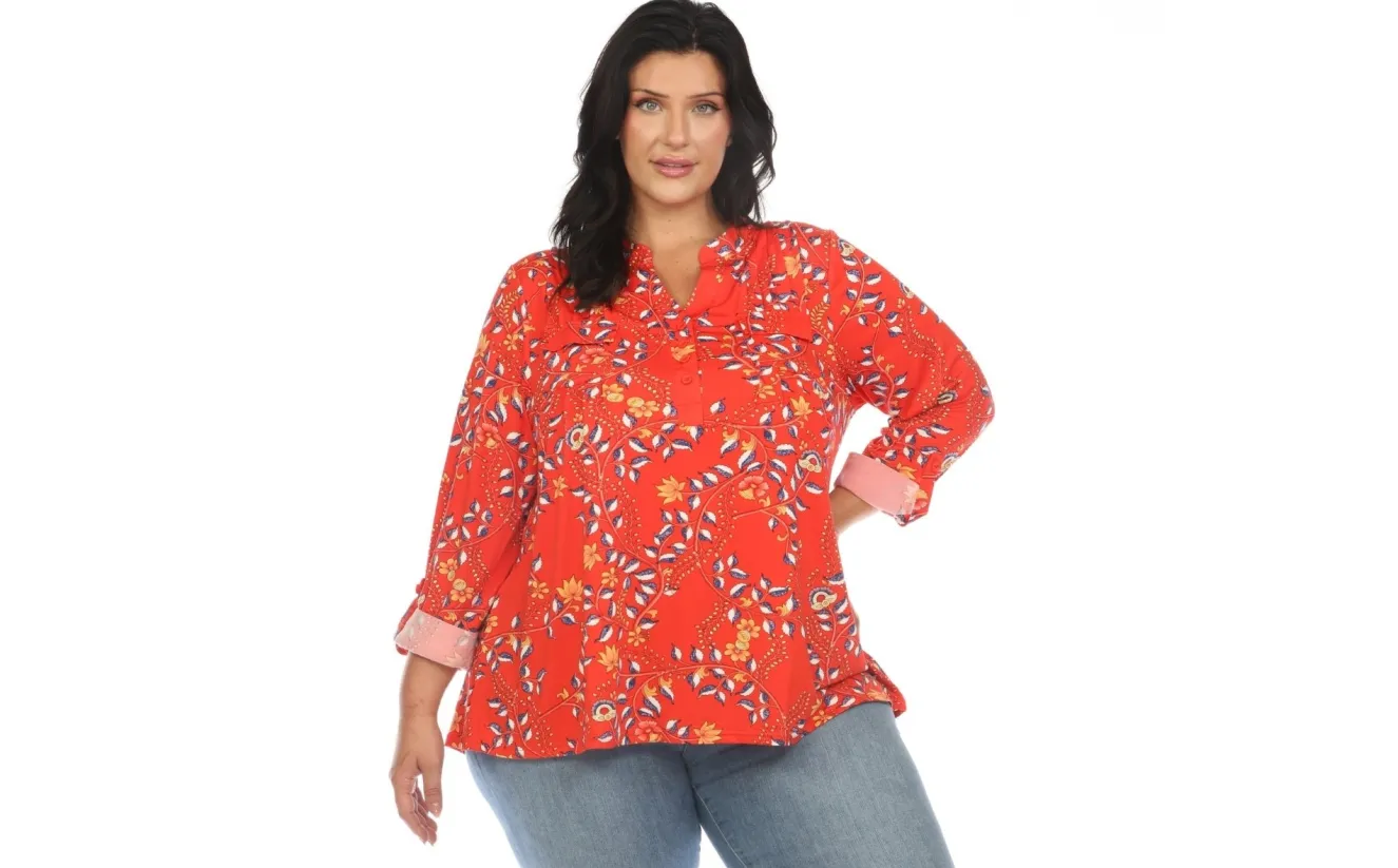 Paisley Button Front Tunic Top - Plus