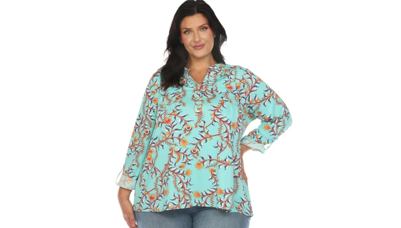 Paisley Button Front Tunic Top - Plus