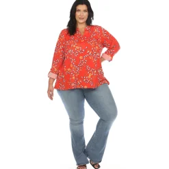 Paisley Button Front Tunic Top - Plus